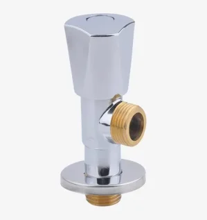 صورة لمحبس زاوية مصنوع من النحاس عالي الجودة بتصميم مدمج للتحكم في تدفق المياه في أنظمة السباكة.