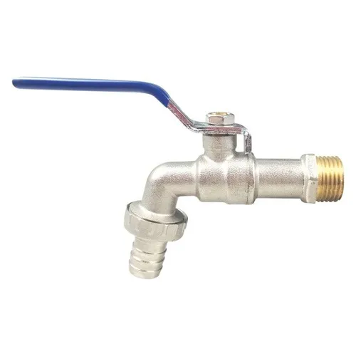 صورة لحنفية حائط نحاس 1/2 بوصة بذراع تشغيل ومخرج لتوصيل الخرطوم مخصصة للاستخدام المنزلي والحدائق.