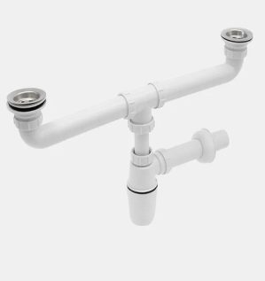 Image of a BT TYPE DOUBLE BOTTLE TRAP 1 1/2 inch (RDBTP38) designed for double sink drainage with odor prevention system.