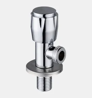 صورة لمحبس زاوية ستانلس ستيل مطلي كروم مع تصميم مدمج للتحكم في تدفق المياه في أنظمة السباكة.