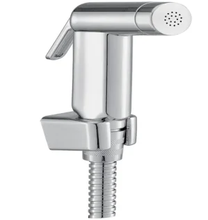 Image of SHATTAF SET with chrome finish, ergonomic lever, and flexible hose for bathroom use.