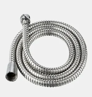 صورة لخرطوم دش ستانلس ستيل 1.5 متر مطلي كروم مع وصلات نحاسية للاستخدام في الحمامات.