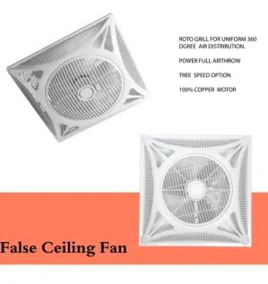 Image of Wintex 60×60 false ceiling fan with built-in LED light and square design.