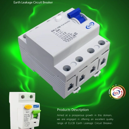 صورة دعائية لقاطع تسرب أرضي NTC ELCB مع عرض مميزات المنتج