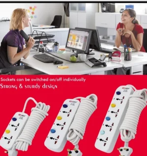 وصلة كهرباء من وينتكس متعددة المخارج بمفاتيح تحكم مستقلة، تصميم عملي وآمن لتوصيل عدة أجهزة في نفس الوقت.