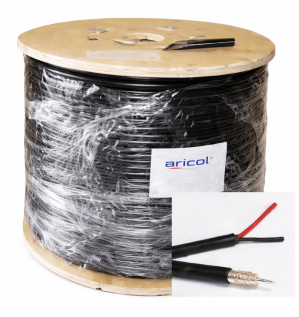 كابل أريكول RG6 المحوري مع سلكي طاقة | 500 متر - بكرة خشبية