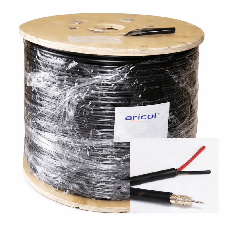 كابل أريكول RG6 المحوري مع سلكي طاقة | 500 متر - بكرة خشبية