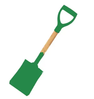 صورة لمجرفة مربعة خضراء بمقبض خشبي قصير وقبضة D توضح التصميم المتين المخصص لأعمال الكشط والنقل الدقيقة.