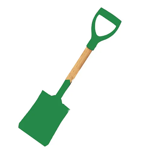 صورة لمجرفة مربعة خضراء بمقبض خشبي قصير وقبضة D توضح التصميم المتين المخصص لأعمال الكشط والنقل الدقيقة.