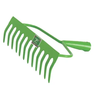 صورة لرأس مشط زراعي منحني قطعة واحدة شديد التحمل باللون الأخضر مصنوع من فولاذ مقسّى مع أسنان منحنية مخصص للأعمال الثقيلة في التربة.