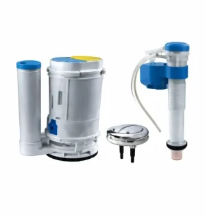 آلية سيفون مرحاض مزدوج الدفع مع عوامة (طقم فلاش تانك كامل) مقاسات 20 CM / 24 CM / 28 CM