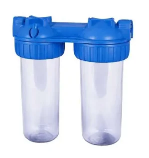 Dual stage water filtration system for home use removes impurities and improves water quality