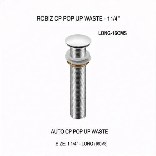 صرف مغسلة أوتوماتيك طويل بغطاء ضاغط (بوب أب درين طويل) مقاس 1 1/4