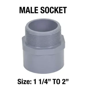Professional-grade UPVC male socket designed for secure threaded integration and extreme durability, request it now from Al-Masdaqiya Store to guarantee quality.