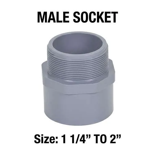 Professional-grade UPVC male socket designed for secure threaded integration and extreme durability, request it now from Al-Masdaqiya Store to guarantee quality.