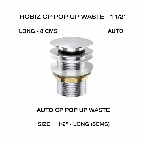 صرف مغسلة أوتوماتيك قصير بغطاء ضاغط (بوب أب درين قصير) مقاس 1 1/2