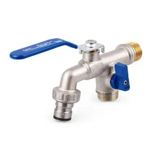 Stainless steel double outlet hose cock valve for flexible water distribution