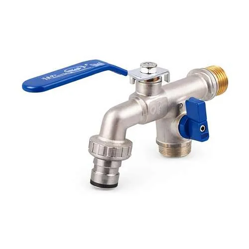Stainless steel double outlet hose cock valve for flexible water distribution
