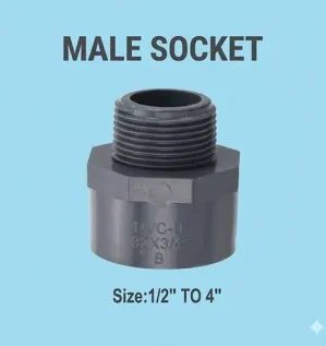 : وصلة ربط ذكرية مسننة لتوصيل الأنابيب (محول سن خارجي) مصنوعة من مادة UPVC عالية الجودة لأعمال السباكة.