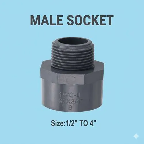 : وصلة ربط ذكرية مسننة لتوصيل الأنابيب (محول سن خارجي) مصنوعة من مادة UPVC عالية الجودة لأعمال السباكة.