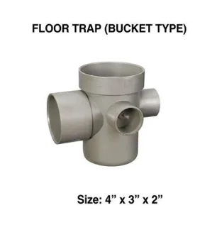 صورة: سيفون أرضية بنظام الوعاء العميق (محبسة أرضية) مصنوع من مادة UPVC عالية الجودة بفتحات متعددة.