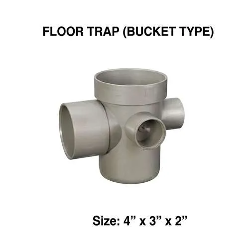 صورة: سيفون أرضية بنظام الوعاء العميق (محبسة أرضية) مصنوع من مادة UPVC عالية الجودة بفتحات متعددة.