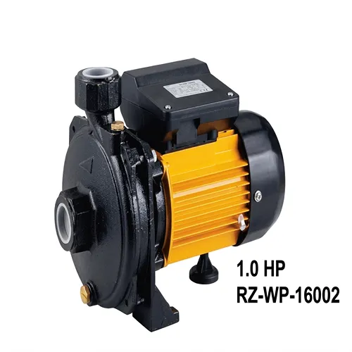 image of a ROBIZ electric water pump, 1.0 HP capacity, model RZ-WP-16002, featuring a durable yellow and black motor design on a clean white background.